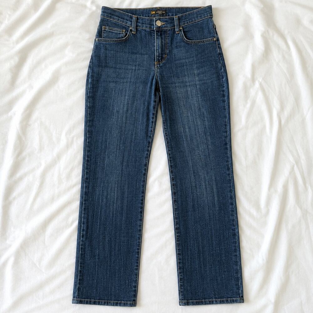 Lee Relaxed Fit Straight Leg Jeans Mid Rise Jaded Blue Dark Wash - Women's 6